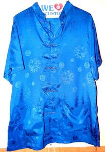 lot 89 image: LAISHILONG Summer Traditional Chinese Mens Kung fu Shirt Top - BLUE - SIZE XL
