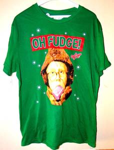 lot 92 image: A CHRISTMAS STORY RALPHIE OH FUDGE GREEN TEE SHIRT - SIZE LARGE