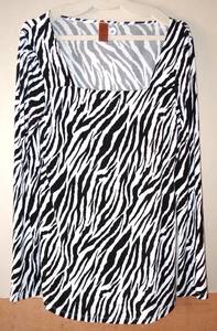 lot 101 image: LEL LONG ELEGANT LEGS ZEBRA PATTERN LONG SLEEVE SQUARE NECK BLOUSE - SIZE MEDIUM