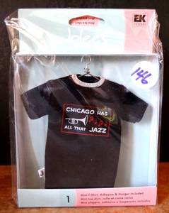 lot 146 image: Jolees Mini T-Shirt Chicago Illinois Jazz Adhesive Hanger Included - Black  LOT OF 3 NIP