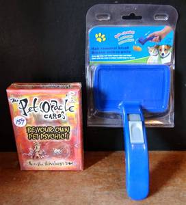 lot 157 image: NEW PET LOT - PET ORACLE CARDS & HAIR REMOVAL GROOMING BRUSH