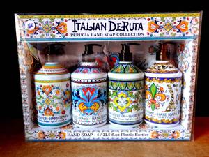 lot 168 image: NEW - Combo Set 4, Italian Deruta Hand Soap Collection 21.5 FL OZ Each, Lavender, Lemon Verbena, Sweet Orange & Olive Thyme $$$