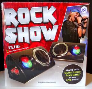lot 250 image: NEW Rock Show Club 2 Stereo Speaker Floor Monitors with lights Works with Guitar Hero $$