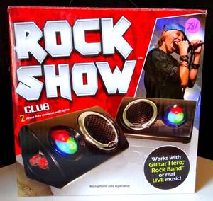 lot 281 image: NEW Rock Show Club 2 Stereo Speaker Floor Monitors with lights Works with Guitar Hero $$