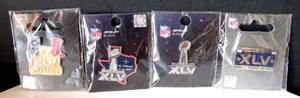 lot 317 image: SUPER BOWL XLV SUPERBOWL COLLECTORS PIN SET (4) - PLAYED AT ATT STADIUM HERE IN ARLINGTON 2011