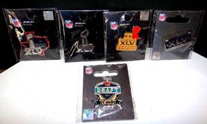 lot 323 image: SUPER BOWL XLV SUPERBOWL COLLECTORS PIN SET (5) - PLAYED AT ATT STADIUM HERE IN ARLINGTON 2011