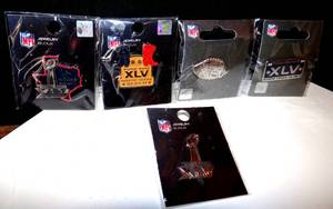 lot 324 image: SUPER BOWL XLV SUPERBOWL COLLECTORS PIN SET (5) - PLAYED AT ATT STADIUM HERE IN ARLINGTON 2011