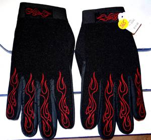 lot 365 image: MENS GLOVES WITH FLAME DESIGN - NEW W TAGS