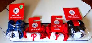 lot 367 image: MLB LICENSED HAIR TWIST - PHILLIES X2, LA DODGERS, & CHICAGO WHITESOX - NEW