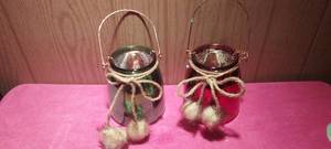 lot 36 image: 2  glass Christmas color tealight candle holders