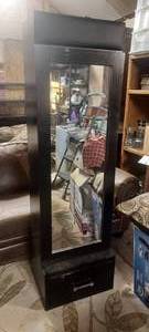 lot 162 image: 6 tall mirrored sliding door cabinet with 3 shelves and bottom drawer matches lots 163 & 164