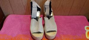 lot 199 image: Brand New never worn size 9.5  open toe zip back rope wedge heels