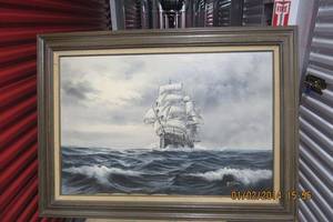 lot 200 image: PAINTING- SHIP AT SEA BY GETER 40 X 28