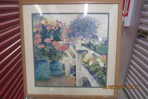 lot 204 image: PAINTING-  FLOWERS ON THE BALCONY BY NELL REVELL