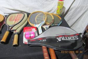 lot 82 image: TENNIS RACKETS -ANDREW JAGGER AND CHRIS EVERT AND WILSON RACQUETBALL RACKETS SEE PICS