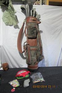 lot 180 image: DARWA GOLF BAG W 1-3-5 WOODS 2-3-4-5-6-7-8-9-IRONS WITH COVERS AND ACCESSORIES