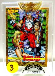 lot 3 image: LIMITED EDITION LOW # 003292 - 1993 SANTA THE BARBARIAN WIZARD COMICS GOLD PROMO CARD $$$