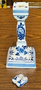 lot 35 image: DUTCH MADE HAND-PAINTED PORCELAIN 8 CANDLE HOLDER &amp 2 CLOGS
