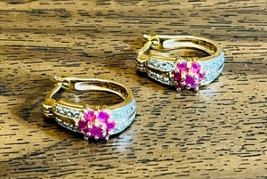lot 37 image: .925 STERLING SILVER GOLD-PLATED RUBY EARRINGS