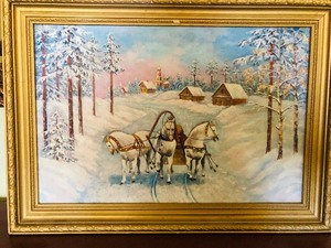 lot 119 image: FRAMED WINTER SCENE PAINTED CANVAS - 60x40