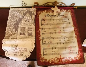 lot 120 image: CERAMIC CROSS with LIGHT UP AMAZING GRACE &amp AS FOR ME AND MY HOUSE WALL HANGINGS&nbsp