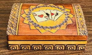 lot 13 image: 6.5x 4.5x 2 &nbspFOUR ACES HAND-CRAFTED WOODEN JEWELRY - MADE IN RUSSIA AND CONTENTS INCLUDED