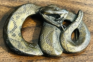 lot 50 image: VINTAGE 3D RATTLESNAKE BELT BUCKLE - 1991 GREAT AMERICAN PRODUCTS PEWTERENAMEL&nbsp
