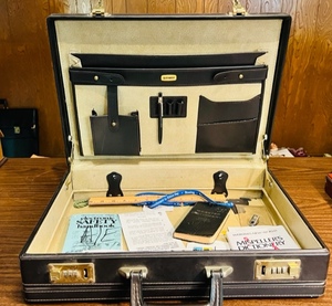 lot 204 image: LEATHER BRIEFCASE wCONTENTS by AIRWAY 18x 13x 4.5