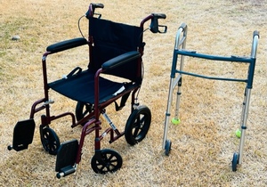 lot 207 image: MEDLINE WHEEL CHAIR wBRAKES and WALKER