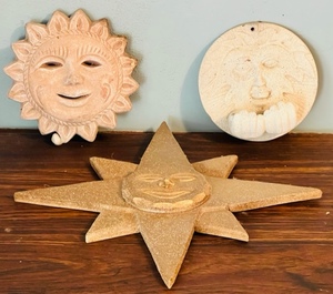 lot 313 image: 3 WALL HANGING SUN FACES
