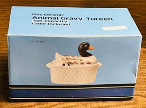 lot 348 image: VINTAGE FIRE CERAMIC DUCK GRAVY TUREEN wLADLE 1qt