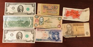 lot 147 image: LOT OF 8 - FIVE FOREIGN &amp THREE AMERICAN $2 BILLS - 2017