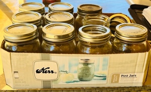 lot 372 image: 10 KERR REGULAR MOUTH PINT JARS wEXTRA BANDS