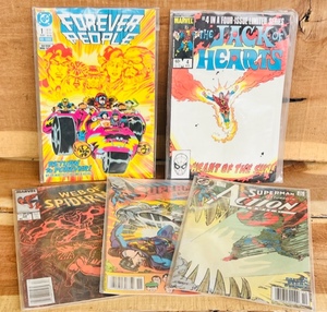 lot 298 image: 5 SUPERHERO COMIC BOOKS - SUPERMAN  SPIDERMAN  THE JACK OF HEARTS  FOREVER PEOPLE #1