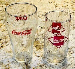 lot 123 image: 2 VINTAGE RED LETTER COCA-COLA GLASSES