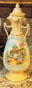 lot 57 image: ANTIQUE ROYAL FENTON STAFFORDSHIRE #5165 HOMESTEAD VASE 15 HAND PAINTED