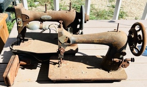 lot 151 image: AntiqueVintage Singer and White Rotary Decorative or Yard Art Sewing Machines