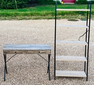 lot 63 image: 43x23.5x30 Wall TableDesk &amp 72x30.5x13.5 5 Tier Shelf