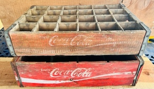 lot 72 image: One 24 Bottle &amp One 12 Bottle Coca-Cola Wooden CaseCrate