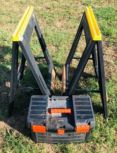 lot 180 image: Two Saw Horses and a Black &amp Decker Tool Box
