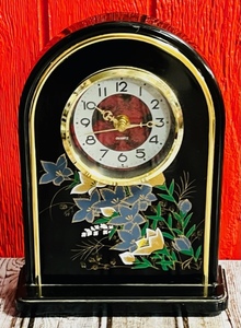 lot 251 image: Black With Floral Design Mantle Clock