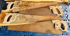 lot 100 image: Four Vintage Disston &amp Craftsman Hand Saws