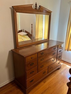lot 243 image: Vintage Solid Wood Ethan Allan Dresser WMirror