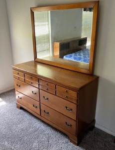 lot 248 image: Vintage Solid Wood Dresser W Mirror