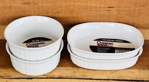 lot 269 image: Two Corning Ware 16oz. French White Dishes &amp Two 15oz. Open Oval Casserole Dishes