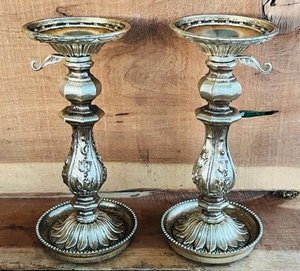 lot 307 image: Pair of 9 12 Vintage Pewter Candle Holders