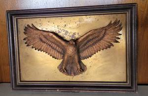 lot 16 image: FRAMED 3-D STYLE BRASS EAGLE AS SHOWN.