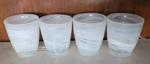 lot 34 image: LOT OF 4 HEAVY FROSTED GLASS STYLE DRINKING GLASSES AS SHOWN.