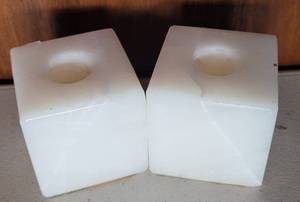 lot 45 image: TWO SQUARED SOLID MARBLE CANDLE HOLDERS AS SHOWN.