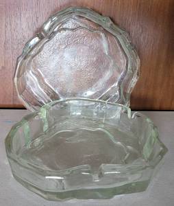 lot 46 image: TWO VINTAGE SOLID GLASS ASHTRAYS IN DESIGN SHOWN.